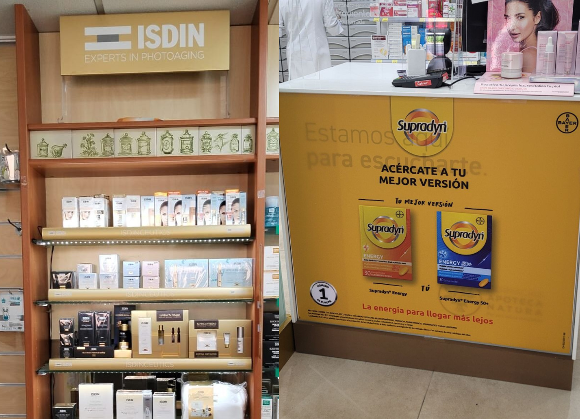 Visual merchandising en farmacia a nivel nacional: instalación de vinilos, PLV y mobiliario comercial