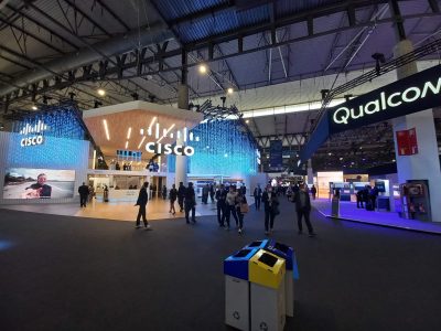 La imagen muestra MWC Barcelona después de haber sido implementado por Merchanservis.