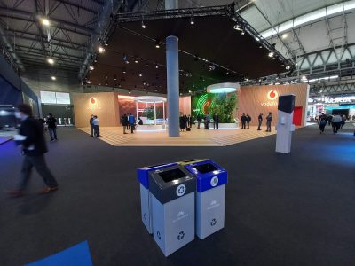 La imagen muestra MWC Barcelona después de haber sido implementado por Merchanservis.